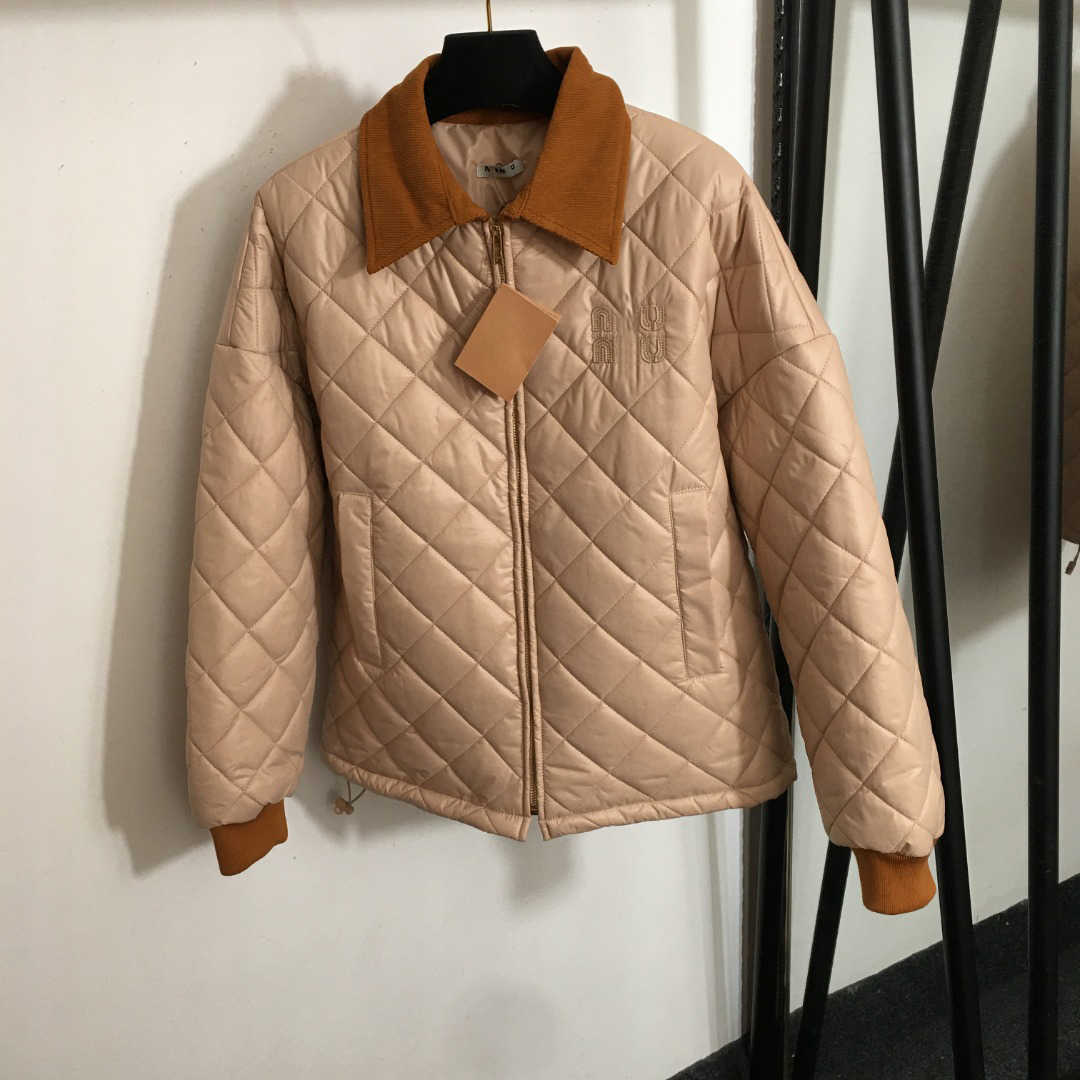 Luxury Ladies' grid patterned cotton jacket women designer clothes lapel zipper embroidered logo warmth winter clothes for women A384X08N011