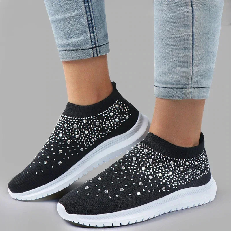 Crystal Sneakers Spring Summer Fashion Breathable Mesh Slip On Flat Shoes For Women Outdoor Walking Loafers Zapatos Mujer 260916