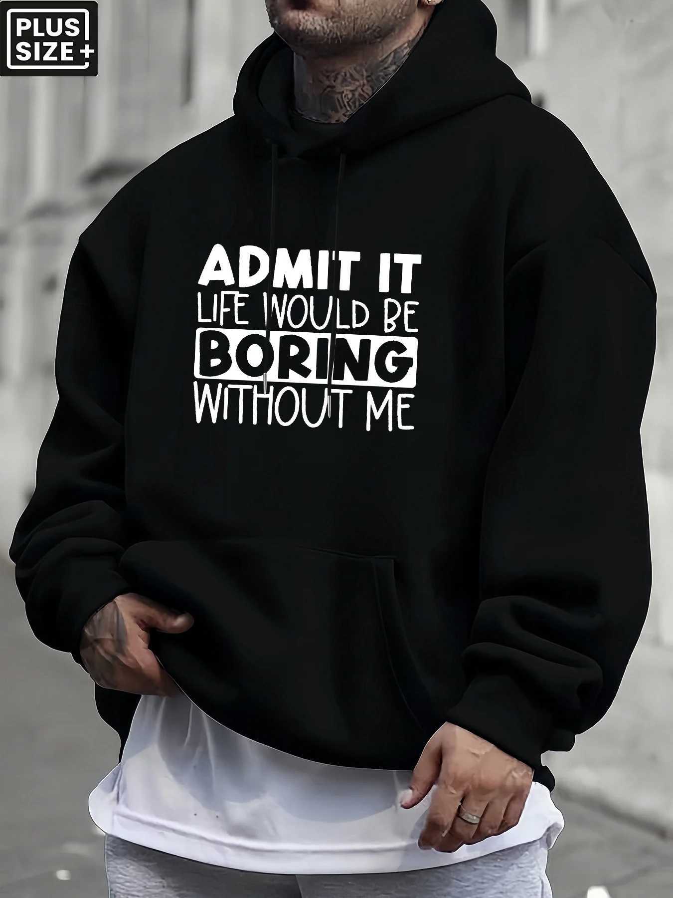 identical New men's and women's hooded sweatshirt humorous satirical words printed on the chest humorousandcasualstreet style. D2609151