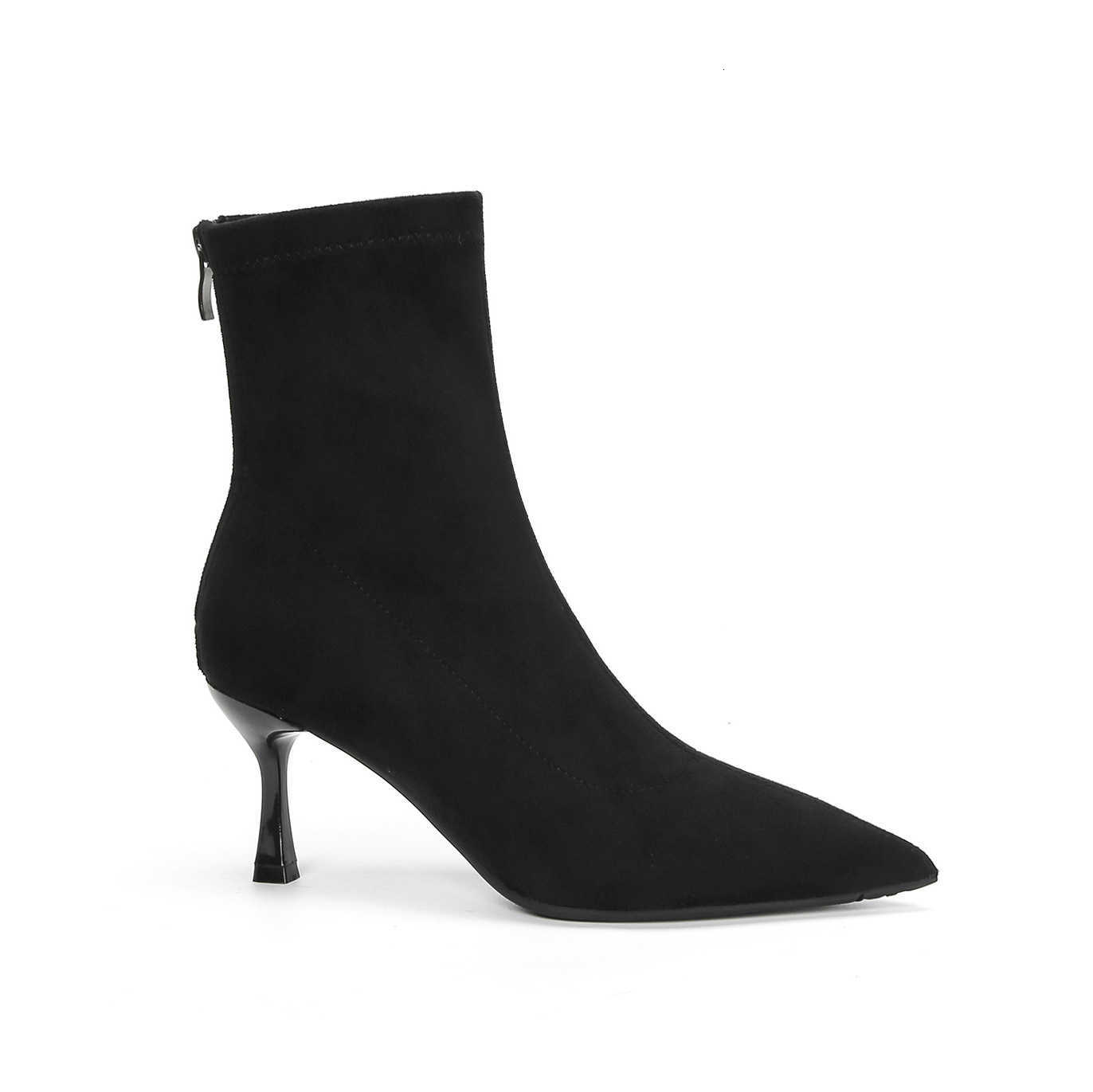 boots high-heeled short Sharp pointed for women 2025 new season winter suede thin heel pointed back zipper elastic slimming boot D260916