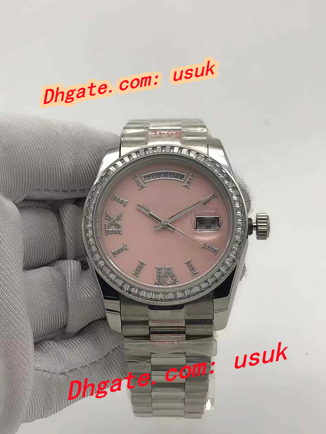 Unisex Watch President 36mm White Gold TURQUOISE MARBLE DIAMOND Roman DIAL BEZEL Steel Strap Automatic Mechanical Sapphire Fashion Women's Men&