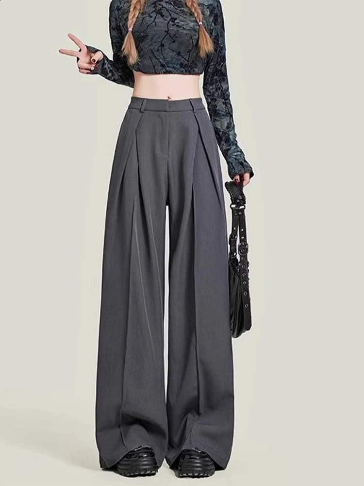Womens Grey Baggy Suits Pants Vintage Y2k Pants Harajuku Aesthetic Office Ladies High Waist Trousers Fashion 2000s Clothes 260916