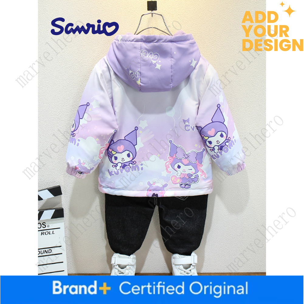 Sanrio Officially Licensed Reversible Design Soft Light Beige Friendly Fabric Thickened Trendy Jacket Girls Kuromi Outerwear Girls Autumn Winter Coa