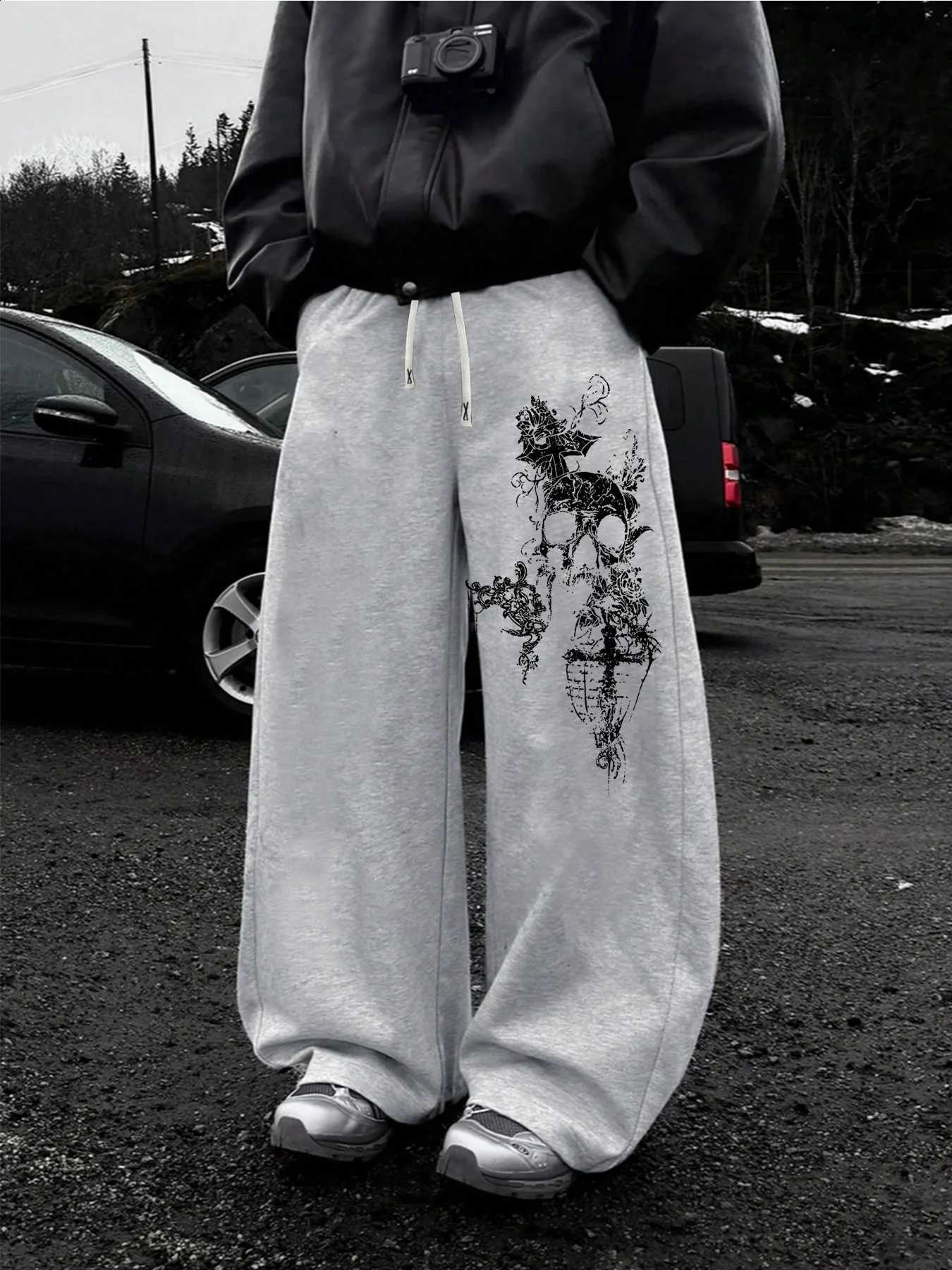 Print Skull Men's Straight-Leg Autumn Sweatpants Casual Stylish and Versatile Suitable for Sports and Daily Wear D2609161