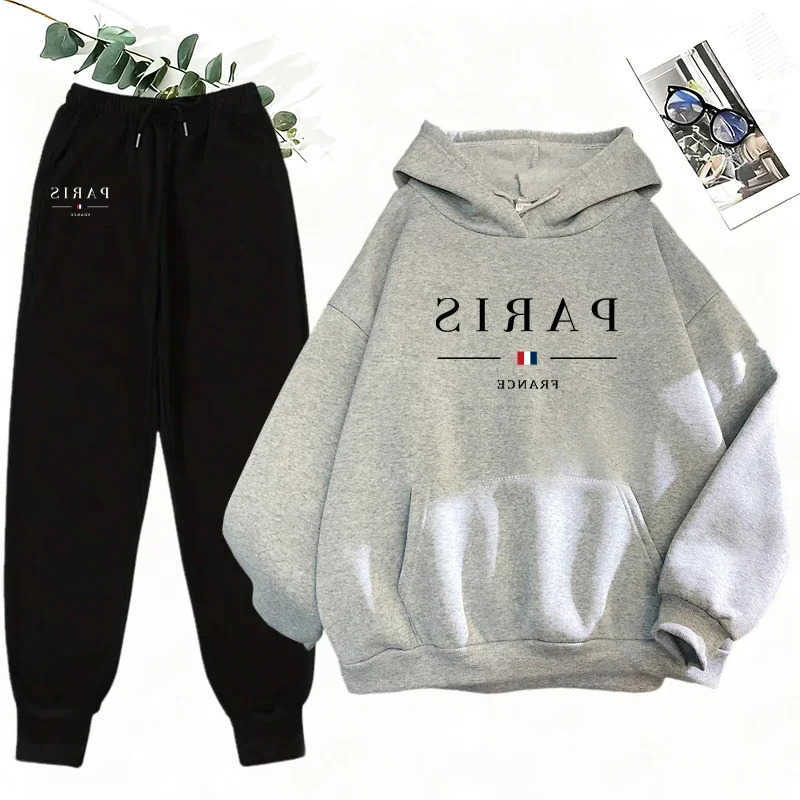 Women 2026 2 Piece Tracksuit Set Hoodie with Sweatpants Casual Lounge Wear Autumn Winter Outfit Strt Style Fashion Sportswear S260916B0M9