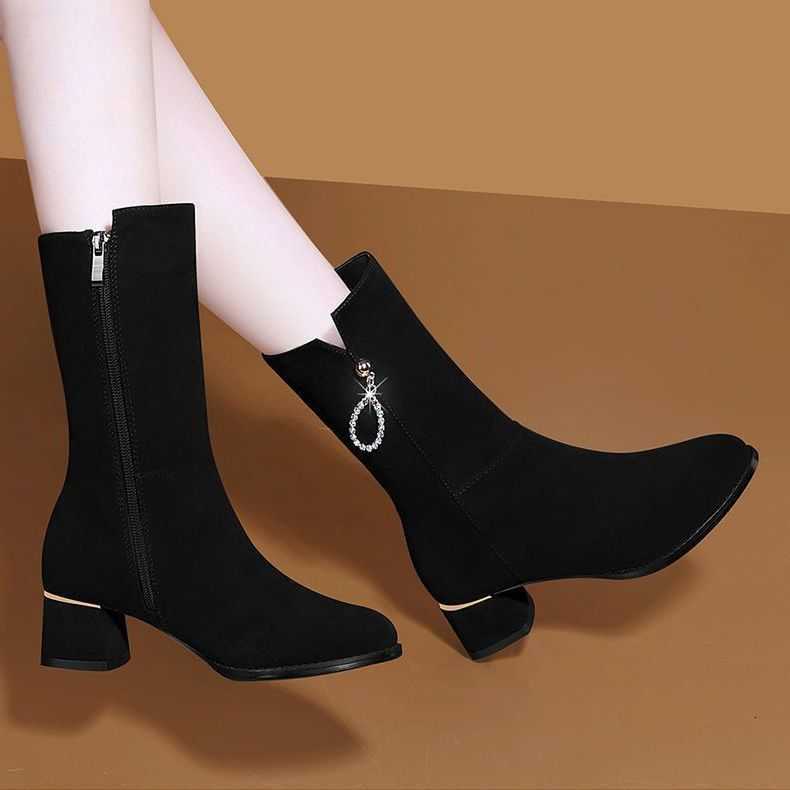 women Mid length boots for 2025 new autumn and winter fashion with plush warm frosted leather boots D260916