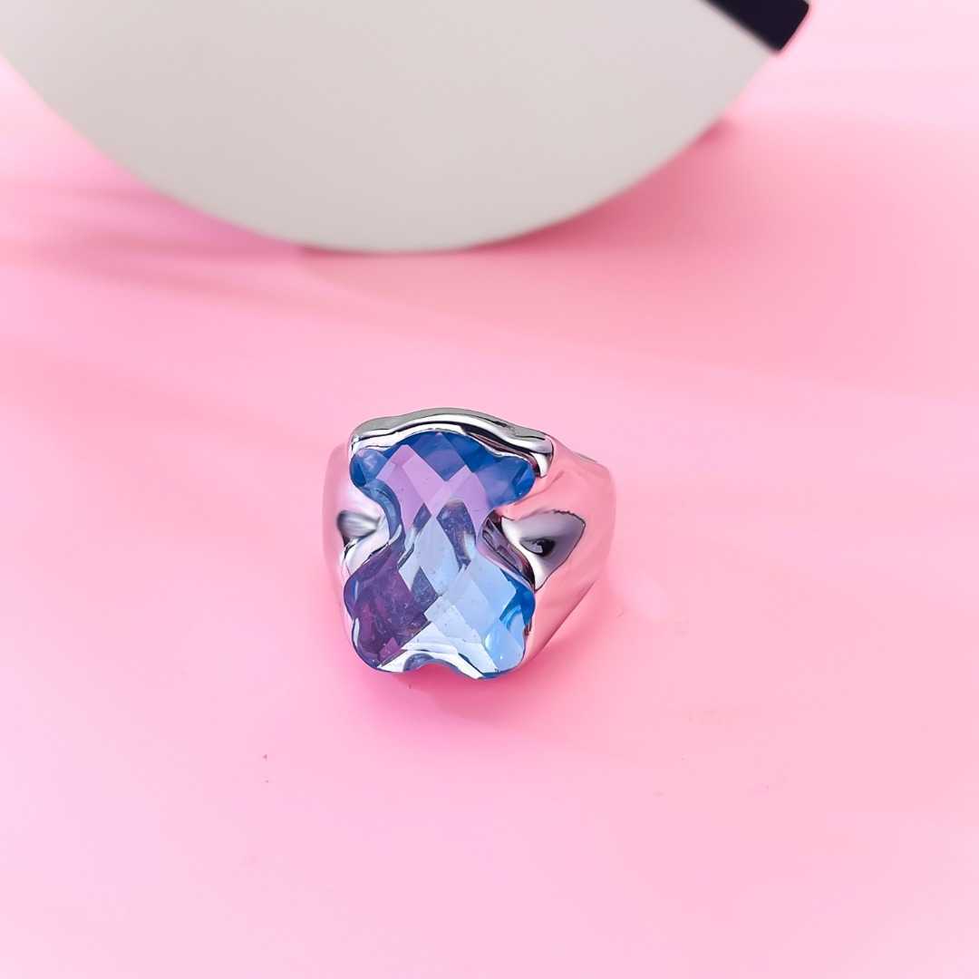 Arrival New Women Men Silver Gold Stainless Steel Span Bear Animal Blue Pink White Glass Rings Jewelry Gift S2609164M1W