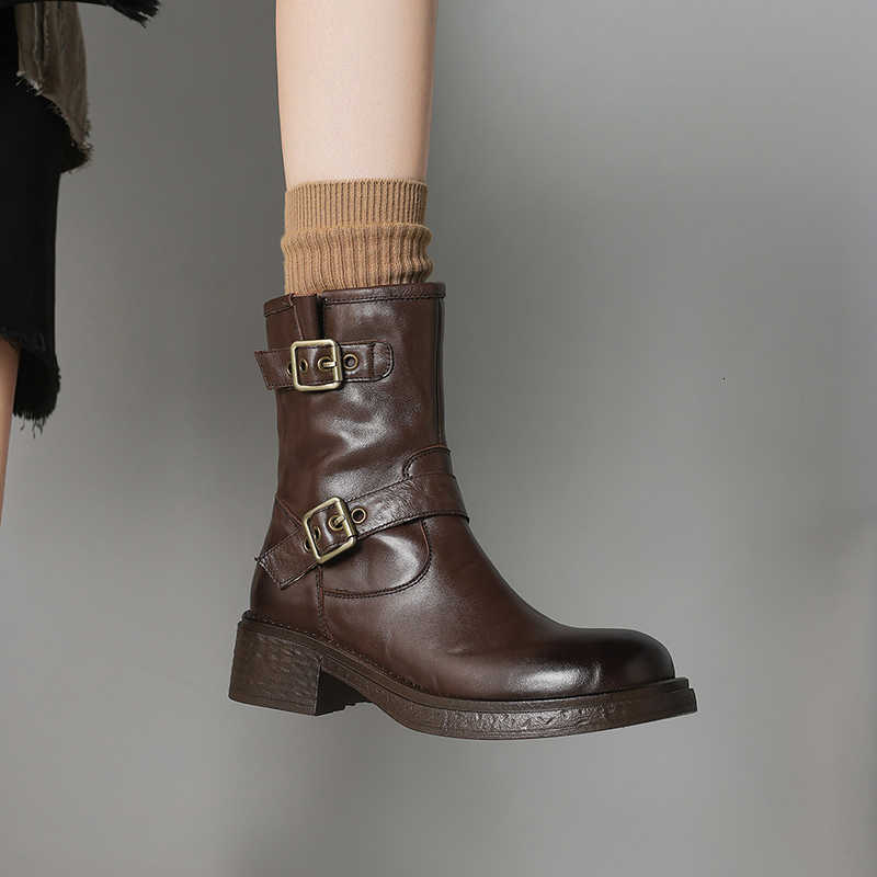 Boot Leather Adjustable Chelsea Boots Tube Double Thick Medium Heel Round Head Women's Short Boots Breathable Waterpro D260916
