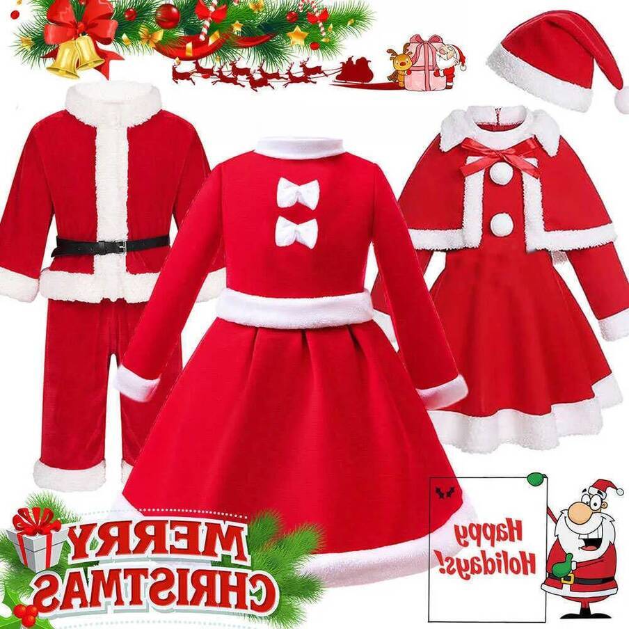 2026 New perfume New 2025 Year Festival Clothing Set St cologne Nicholas Dress With Hat For Girls Boys Christmas Santa Claus Cosplay Suit Xmas Party