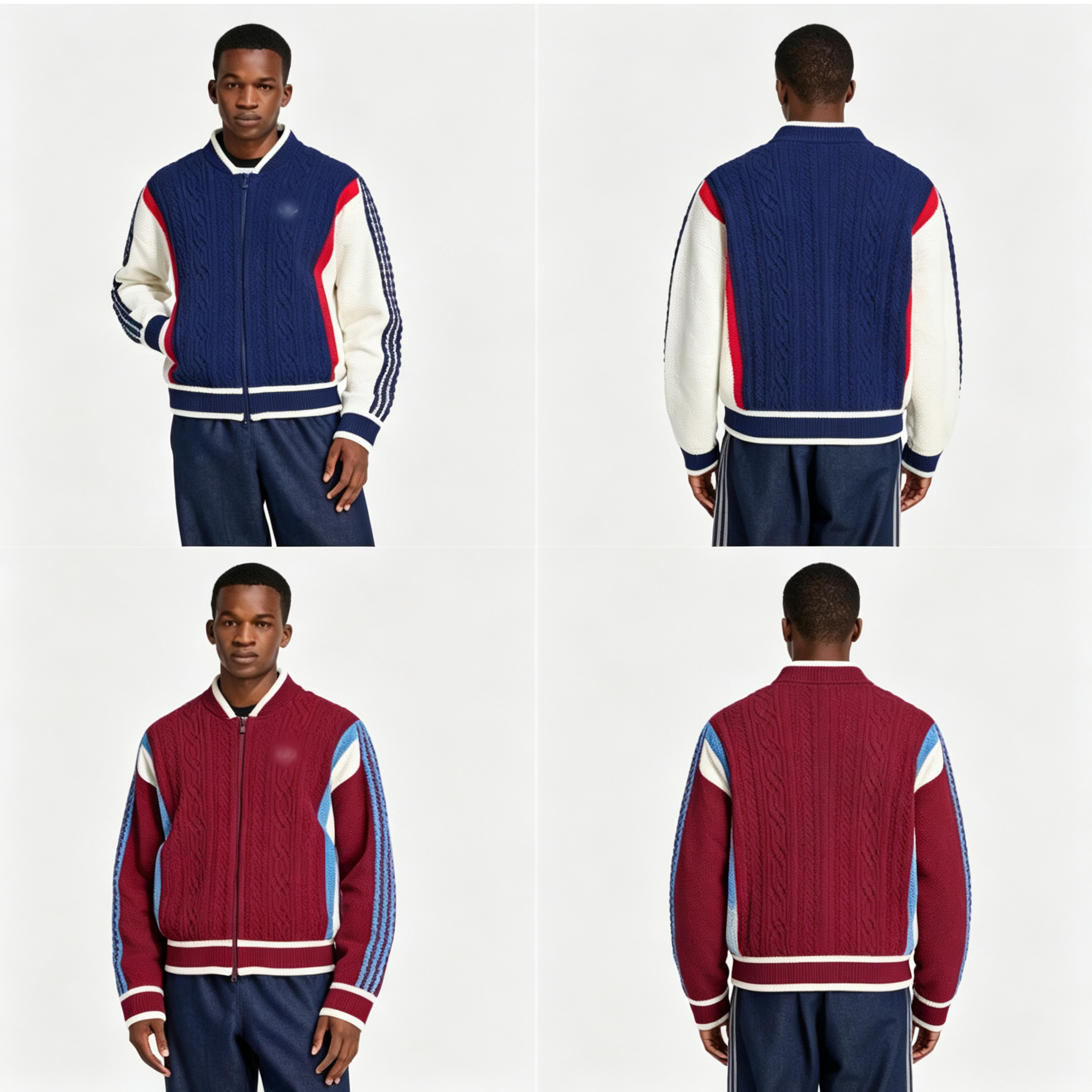 Men's Clover Knit Baseball Jacket Color Block Zip Up Varsity Multi Color Fashion Trendy Casual Streetwear 2026 New Arrival Designer Style