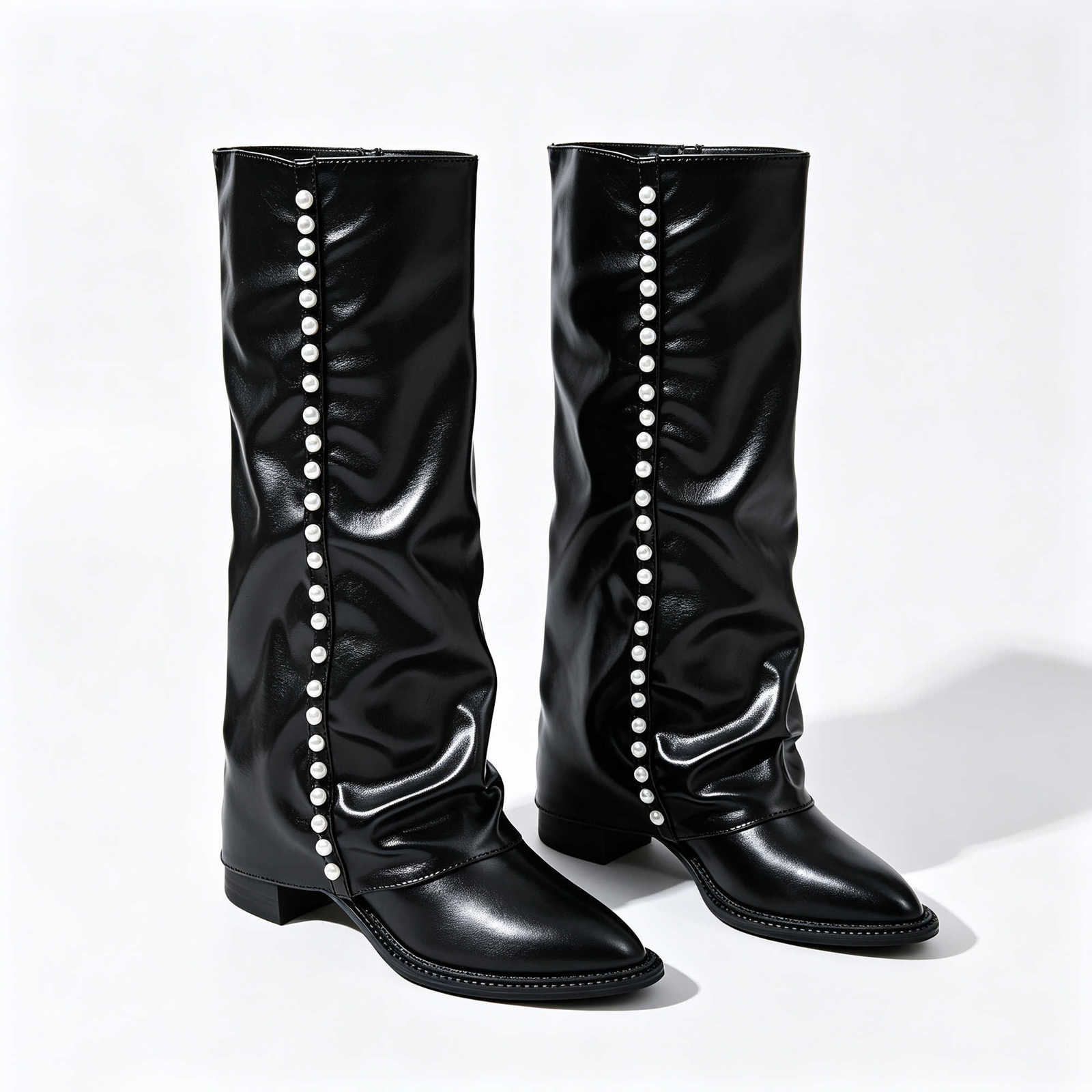 Women Boots for Western Knee High Studded PU Leather Low Heel Riding Boots fashion Pull On Long Boots D260916