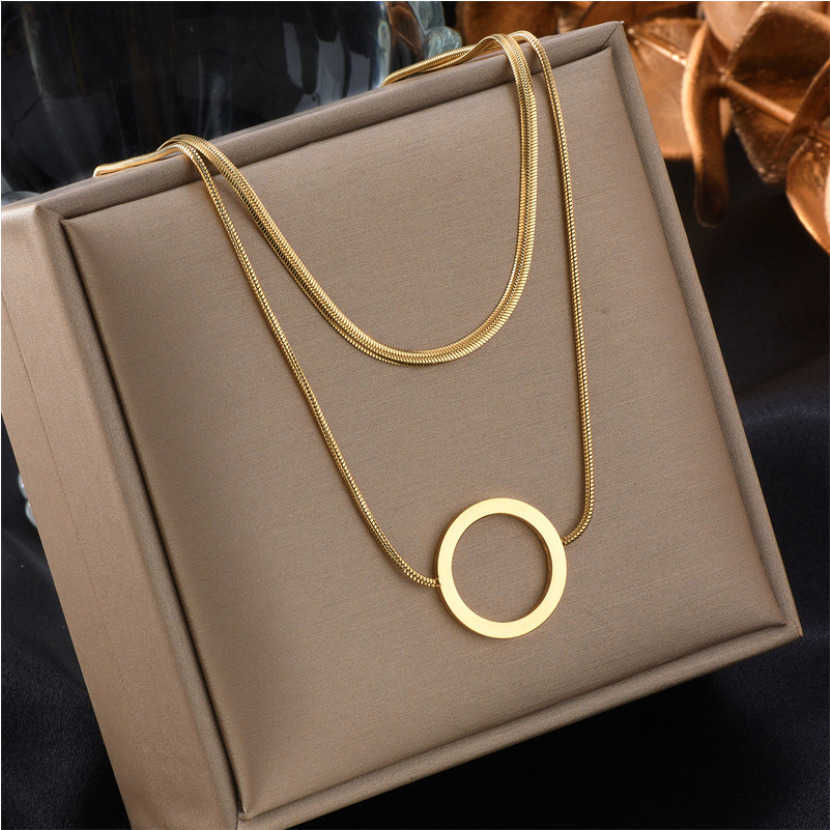 Steel 316L Stainless Fashion Fine Jewelry Minimalism 2-layer Charms Thick Snake Bone Chain Choker Necklaces Pendants For WomenT260916