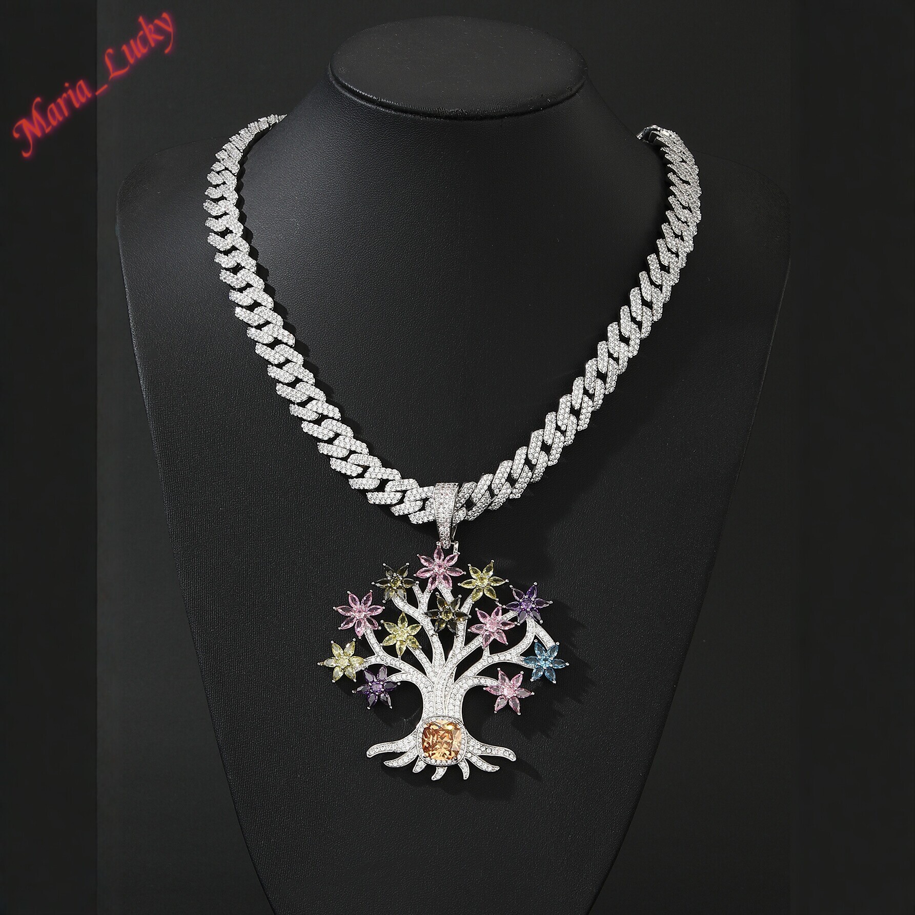 The new listing GRA Past Test High Quality 925 Silver Natural Multi Sapphire Tree Of Life Brooch Moissanite Pendant Handmade Fine Gemstone Statement