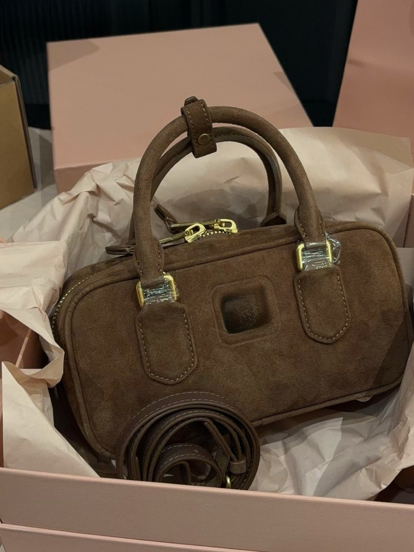 M designer bag suede three-dimensional letter retro hand-held bowling fashionable crossbody bag women's handbag tote bag