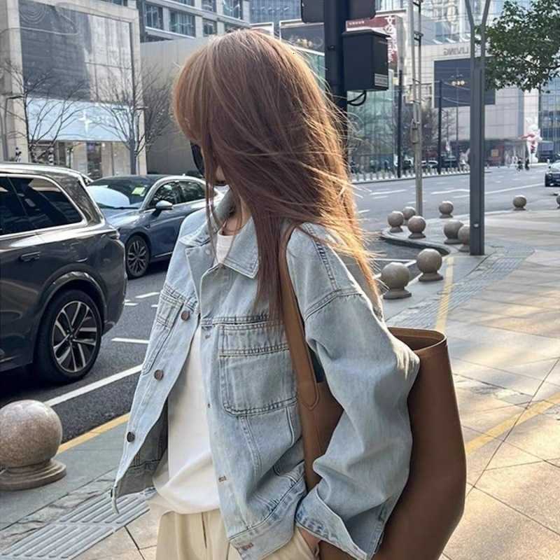 Korean New Ins Wash Cotton Retro Denim Jacket Women's Spring and Autumn Thin Korean Version Loose Short Long Sleeve ShirtT260916