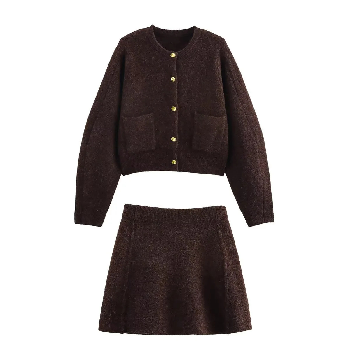 European And American Style Foreign Trade Women's Clothing Fashion Gold Button-decorated Knitted Jacket Skirt Suit 260916