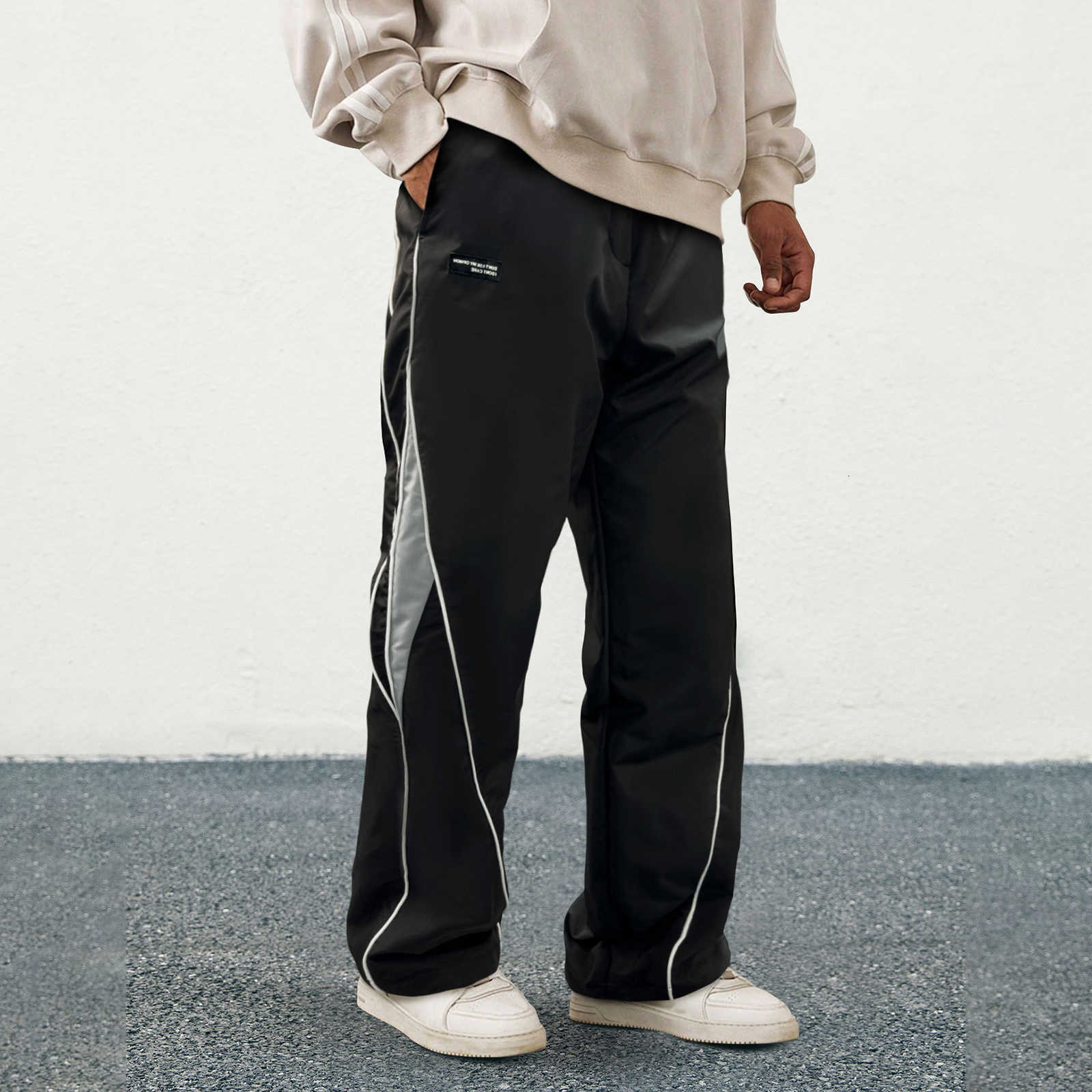 Leg Wide Men's Pants Patchwork Fashionable Casual Contrast Color Loose Sewing Elastic Waist Pants D260916