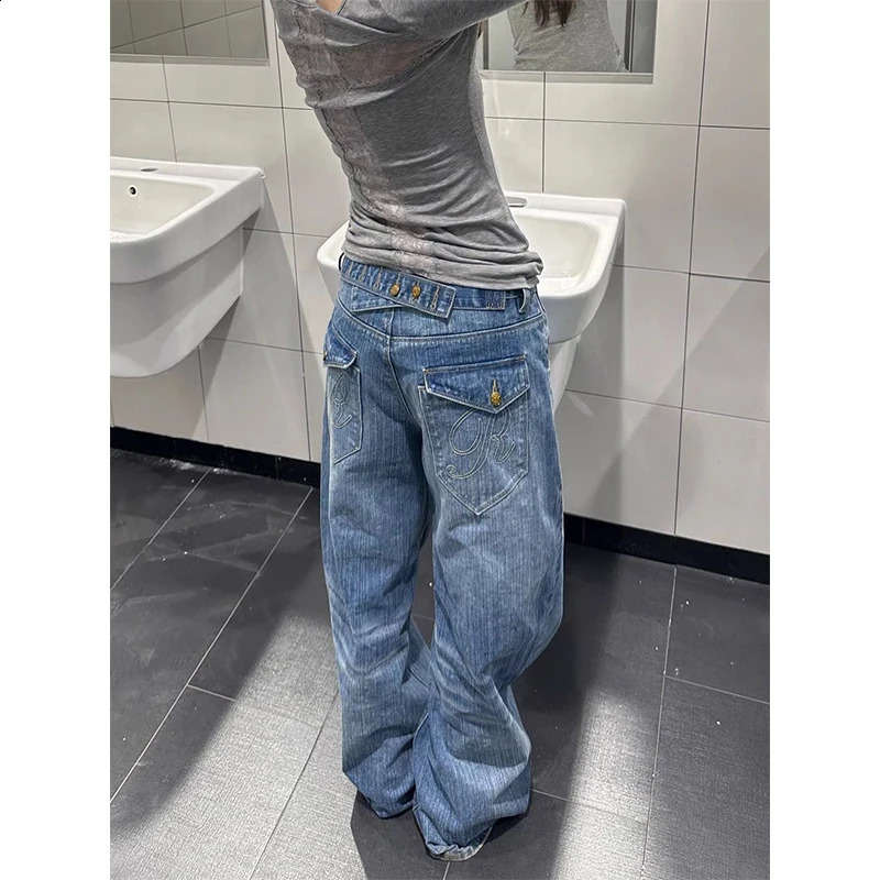 Women Blue Baggy Y2k Grunge Cargo Jeans Vintage Wide Jean Pants Hip Hop Oversize Denim Trouser Japandi Style Alternative Clothes 260916