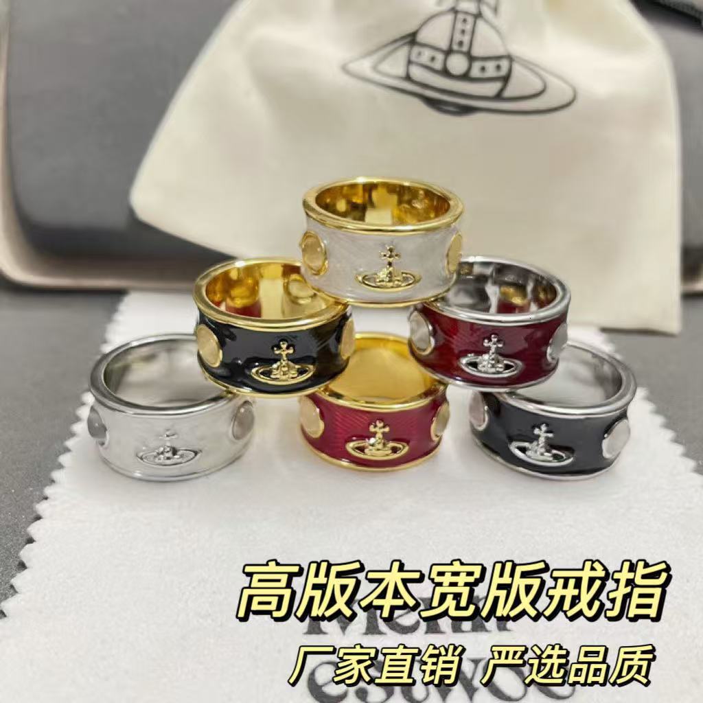 Designer Vivienes Viviannens Jewelry Viviennelys Westlys Woodlys High Version Empress Dowager King Saturn Oil Drop Couple Ring Enamel Wide