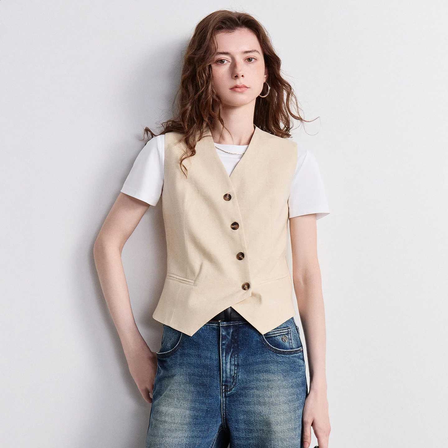 2026 TOYOUTH Women Summer Vest New Cotton and Linen Old Money Style High Intelligence Diagonal Placket Commuting TopW260915