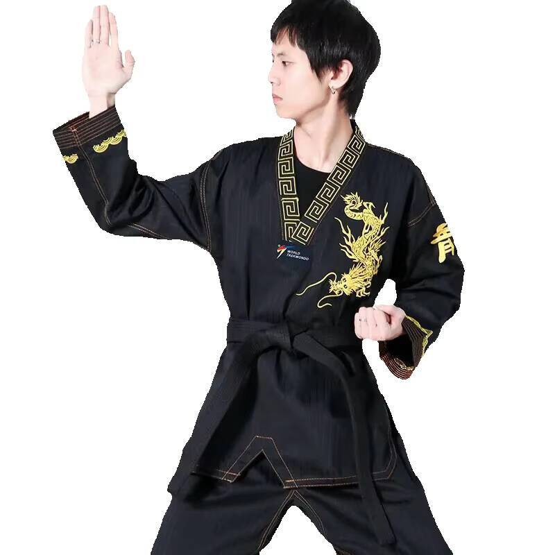 2026 New Protective Gear Black Professional Taekwondo Uniform Men's Unisex Set Belt Karate outdoor Judo Martial Arts Adult WTF Clothing Long Sl