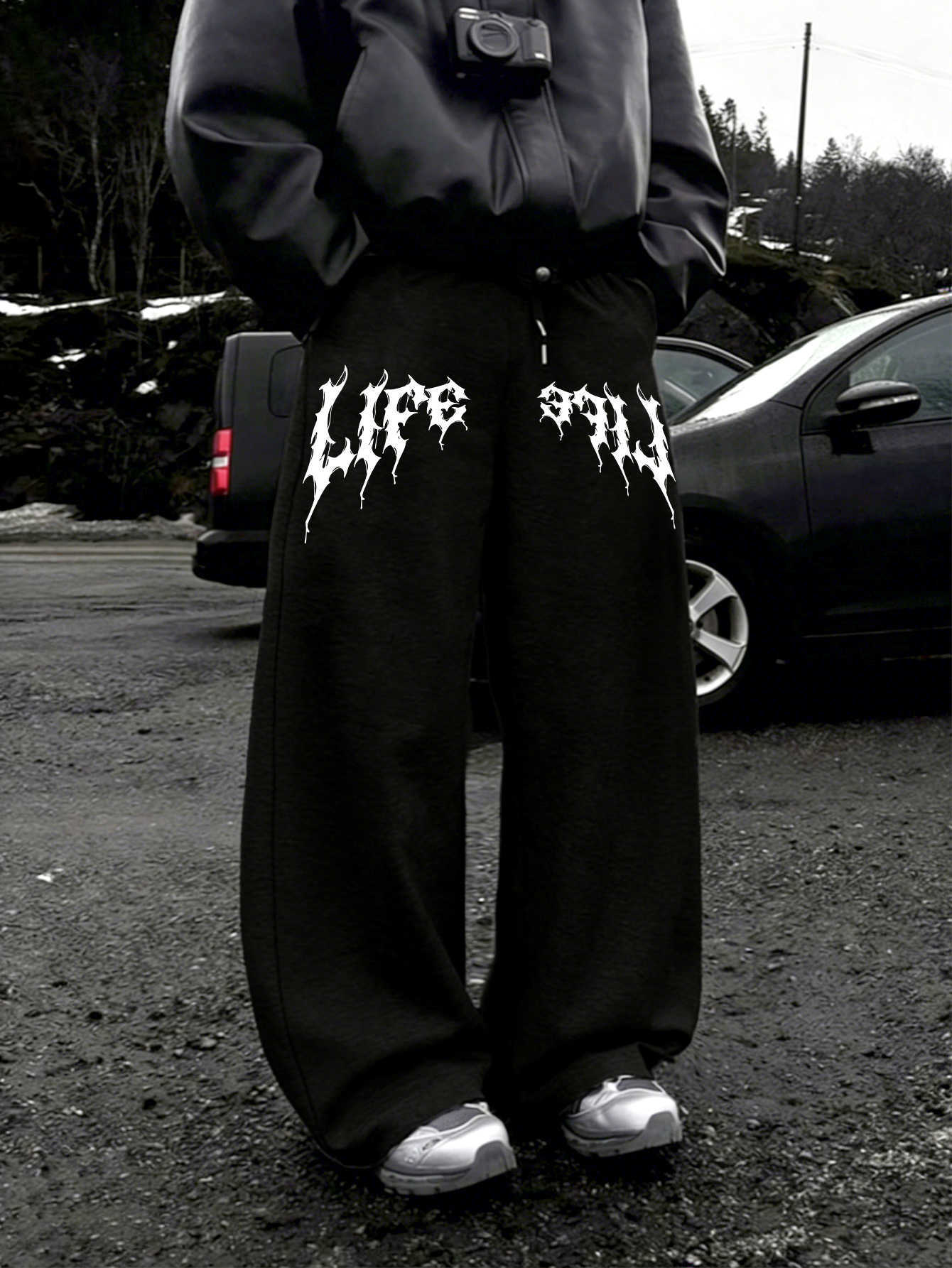 Fall Leg Life Men Wide Gothic Sweatpants 100% Polyester Thorn Letter Print Baggy Y2K Drawstring Casual Jogger Pants D260916