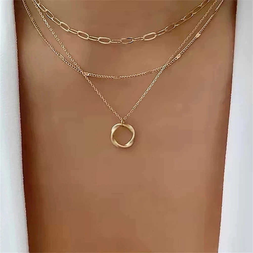 2024 New SUMENG Gold Color Multi Layered Chains Necklace for Women Girls Circle Pendant Vintage Necklaces Fashion Jewelry GiftsT260916