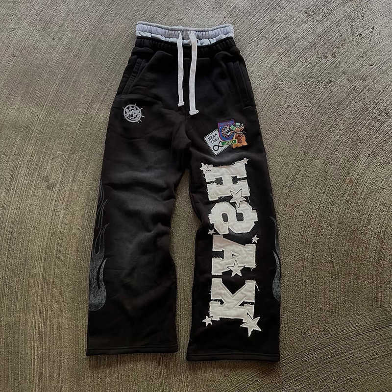 American Hip-Hop Men Pants Y2K Double Waisted Sweatpants Spring Autumn Women Men Embroidered Trendy High Street Straight Pant D260916
