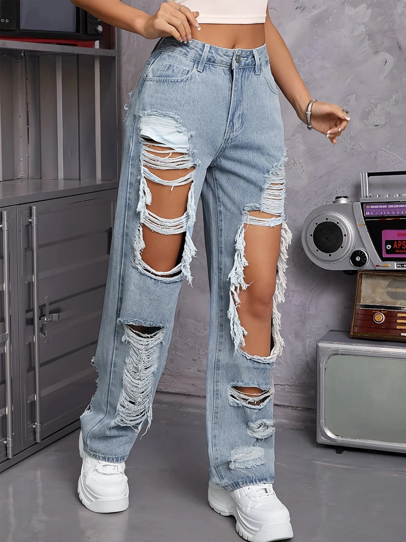 Y2K American Retro Jeans 2026 Light Washed Ripped Denim Pants High Waist Baggy Straight Leg Autumn Trend 260916