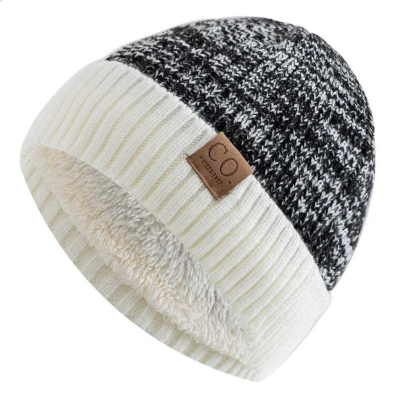 1Winter Two-Tone New Hats Unisex Add Fur Lined Men and Women Fashion Warm Beanie Cap Casual Winter Knitted Hats L260915