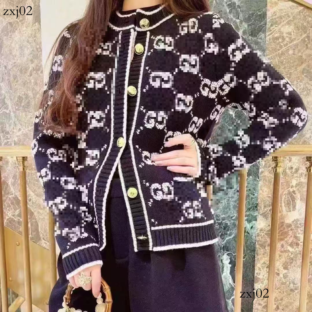 Gg Sweater Designer Women Cardigan Sweater Slim Fit Round Neck GG Pattern Contrasting Colors Knitwear Sweaters Autumn Luxury Leisure Fashionable Gg