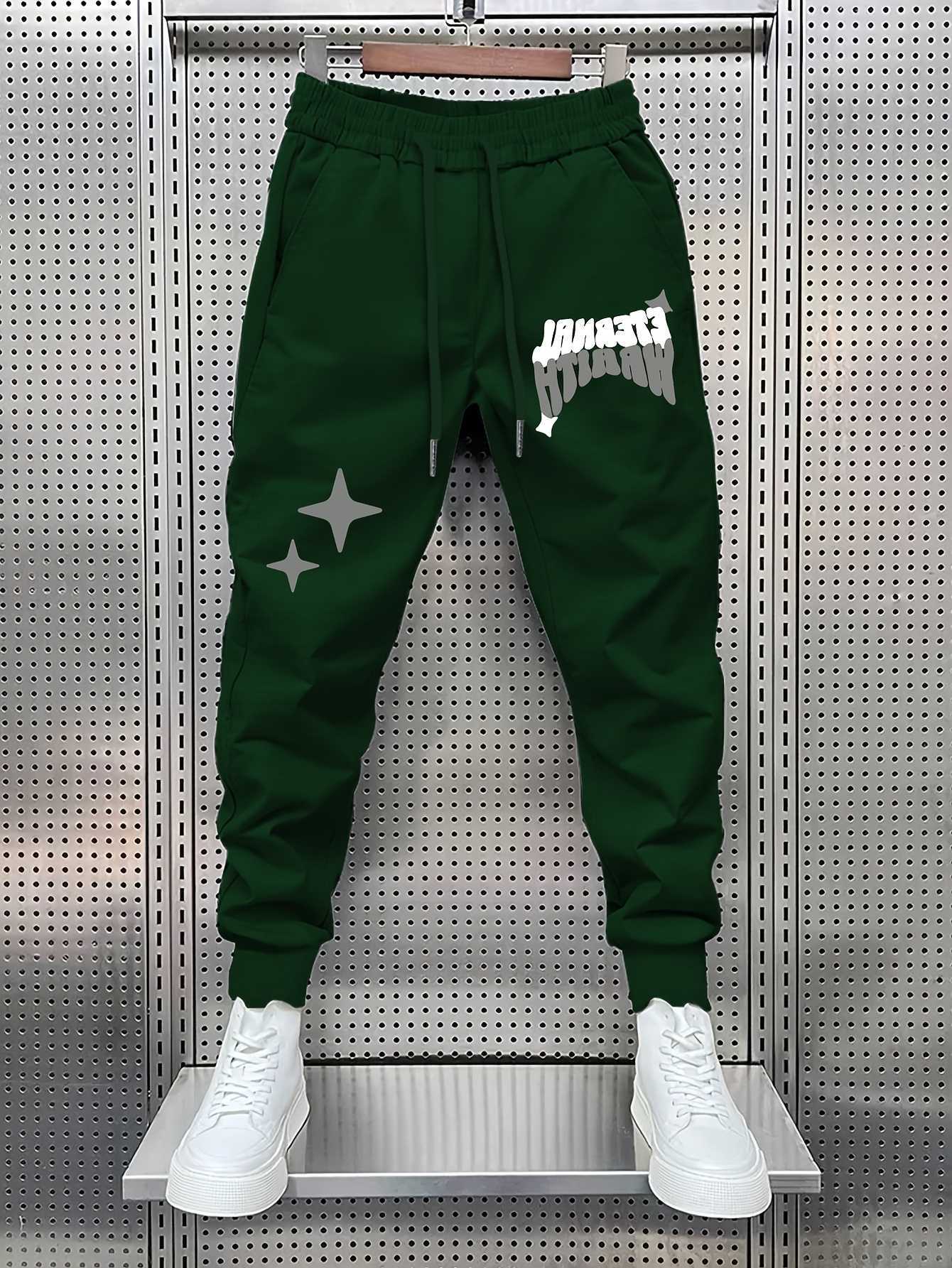 letter Y2K street-style stacked bubble star graphic printed men hip hop sports elastic waist casual sweatpants D260916