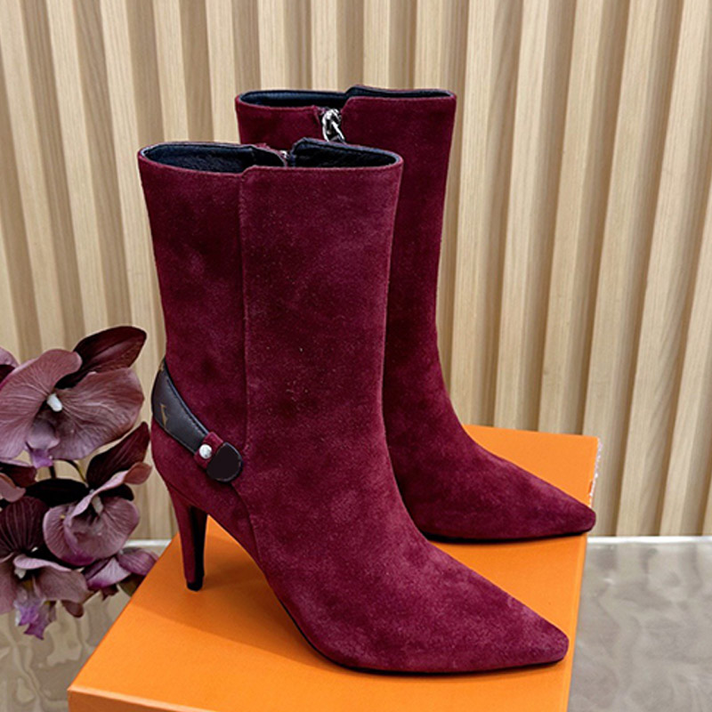 Luxury Womens Legacy Ankle Boots Ladies Fashion Pointed High Heeled Booties High Quality Printed Buckle Decoration Elegant Office Boots