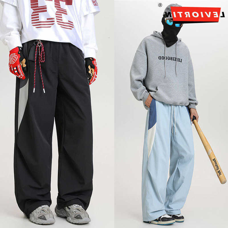 Oversize Urban Sports Pants Men's High Street Loose Fit Outdoor Casual Streetwear Color Block Trousers with 3D Tailoring D260916
