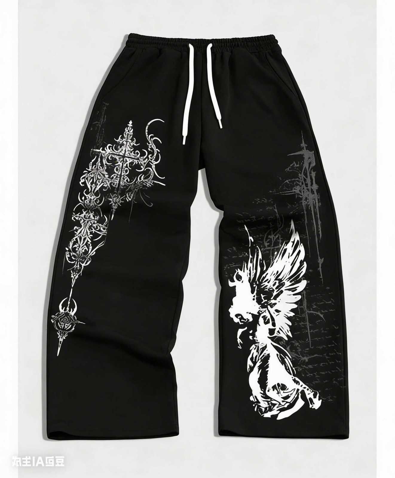 Gothic Men's Y2K and Women's Angel Print Wide Leg Sports Pants Street Wear Hip-hop Casual Drawstring Pants Harajuku Street Style D260916