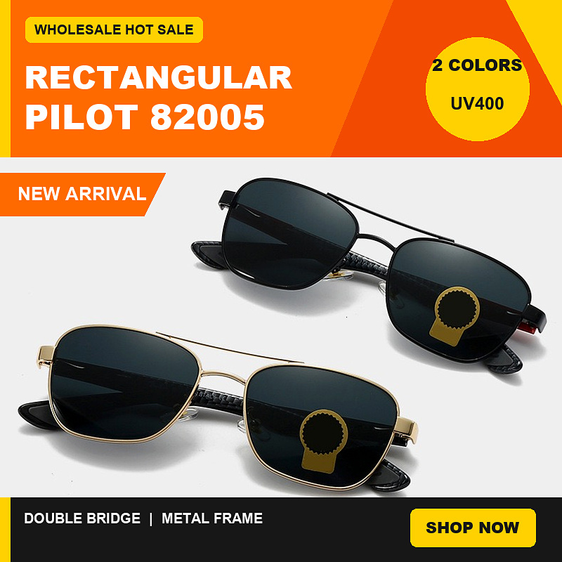 Luxury Brand Designer Men Women RBSunglasses 82005 Classic Double Bridge Rectangular Pilot Metal Frame UV400 Outdoor Driving RoyBan Sun Glasses with