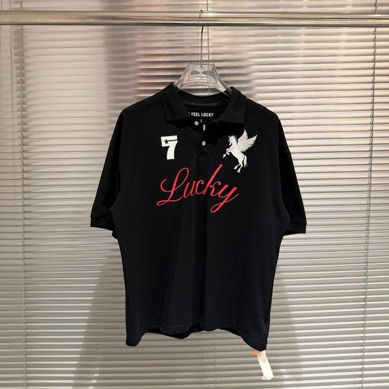Hommes Rétro Ange Cheval Broderie Polo Coupe Ample Décontracté Haut À Manches Courtes Streetwear Respirant Été Noir Rose Chemise sans Col