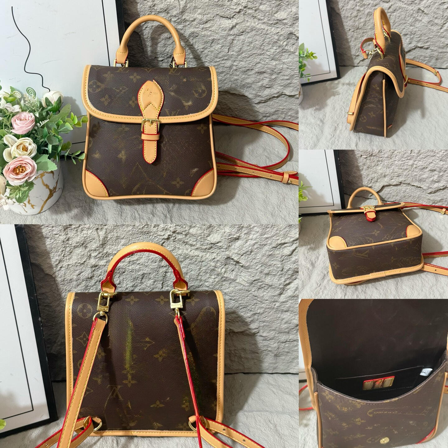 Designer Mini Backpack Vintage Flower Backpack 2026 Retro Postman Handheld Flip Cover Backpack Women's Wallet High end Luxury Single Shoulder C