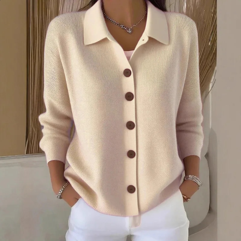 2026 Tendencias Fashion Women Knit Cardigan Long Sleeve Polo Neck Button Down Casual Loose Knitted Sweater Coat Y2k Clothes 260915