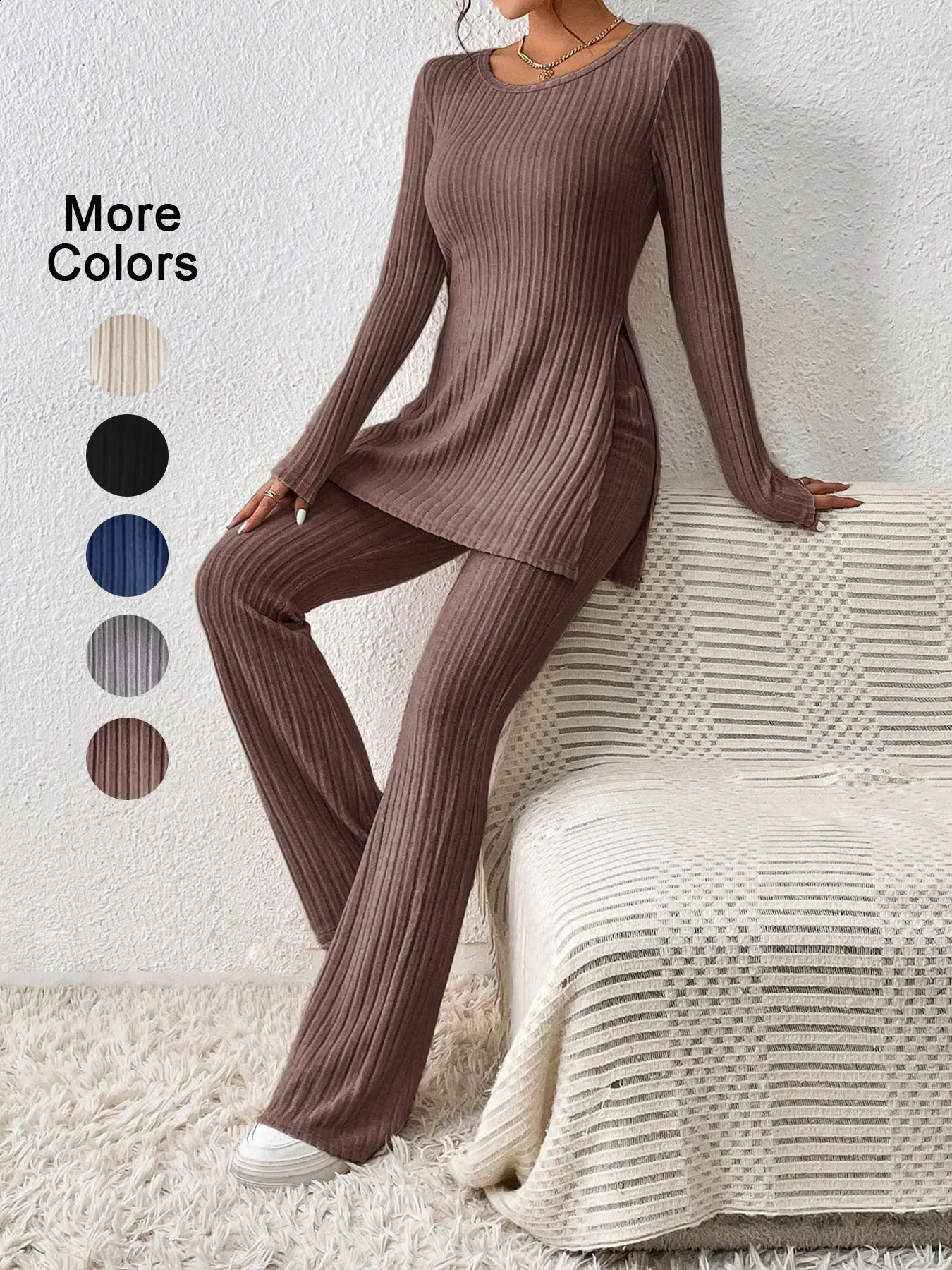 Women's Slim-Fit Crew Neck Long Sleeve Ribbed Sweater Casual Daily Commute Wear Stylish Knitted Top for Fall Winter Seasons 260916