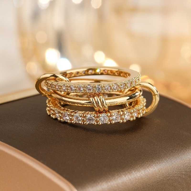 Band Plain Ring New Gemstone Copper Material Interlocking Rings Cubic Dualcolor Multielement wedding And Highend Feel Perfect Gift For Fri S26091682
