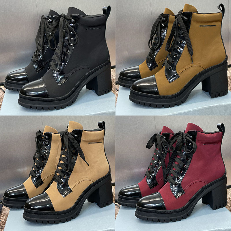 Luxury Leather Boots Women Designer Waterproof Table Work Boots Gear Anti Slip Outsole High Heel Straps Trendy Height Increasing Fashion Boots Top Q