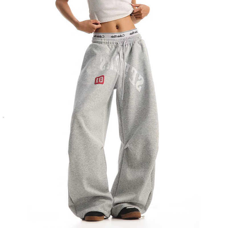 Men's Winter 2025 American Autumn Retro Wide Fit Letter Print Joggers Hip-pop Long Trousers Baggy Harajuku Pantalones Sweat Pant D260916