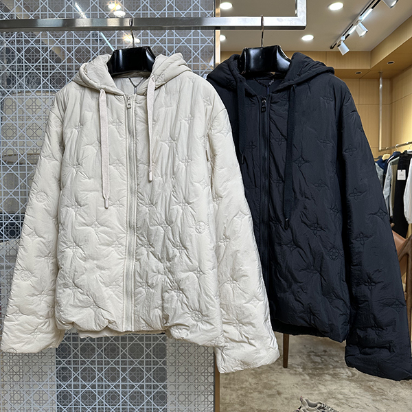 Luxury Designer Men Hooded Padded Jacket, Embossed Floral Embroidery Quilted Coat, Loose Drop Shoulder Lightweight Warm Winter Outerwear 3ef21