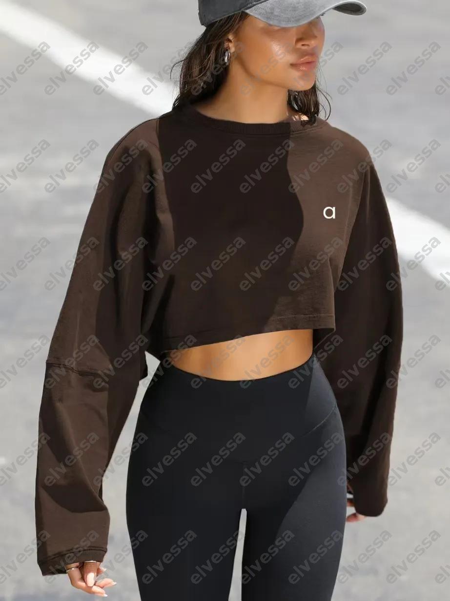 Designer T-shirt Femmes Sports Manches longues Tops Vêtements Pull Lâche Finess Solide Entraînement Respirant T-shirts Crop Top Sweat à capuche F