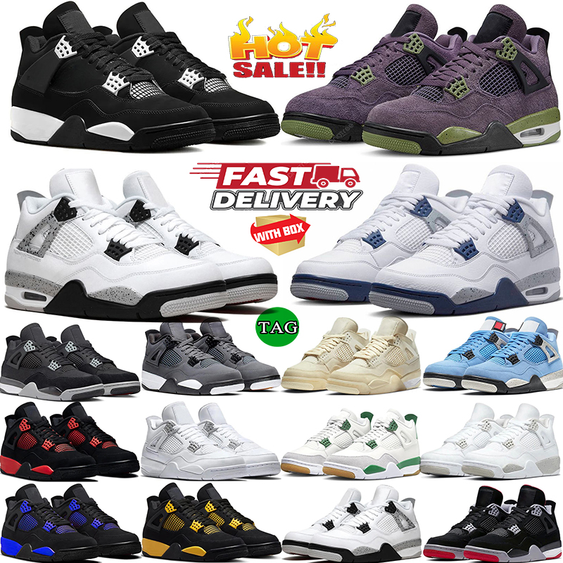 Designer 4s Basketball Sneakers Mens Womens Black Cat Bred Wet Cement White Fire Red Thunder Navy Bred Flying Club 4 Sports Trainers Sneakers 36-47