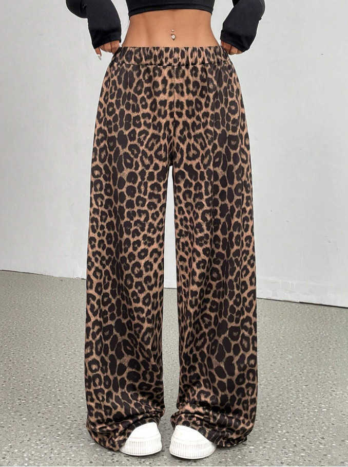 Quick Unisex Printed Brown Leopard Dry Long Pants Summer Loose Straight Trousers Men Women Casual Sports Daily Street Sweatpants D260916