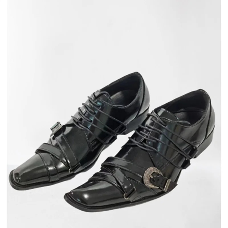 Batzuzhi Japanese Type Mens Shoes Small Square Toe Black Man Leather Dress Laceup with Straps for Party and Wedding! 260917