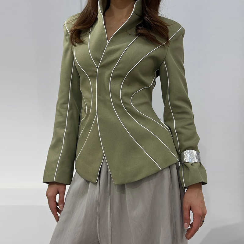 Women Striped Blazer Sculpted Waist Slim Fit Short Jacket Asymmetric Hem Office Elegant Suit Coat Outerwear For Ladies S260916IT10