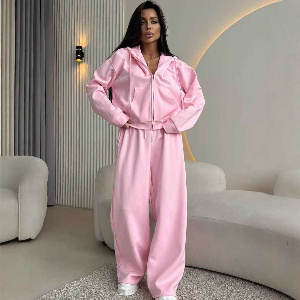 Sports Women's Suit Hooded Sweatshirt Tie Up Pants Two Piece Set Strt Style Long Slve Solid Color Spring Fashion Outfit S260916XAJF